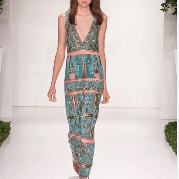 🥳HP Rachel Zoe x Free People Kyra 2/XS Limited Ed Handmade Allover Beaded Gown - Picture 1 of 7